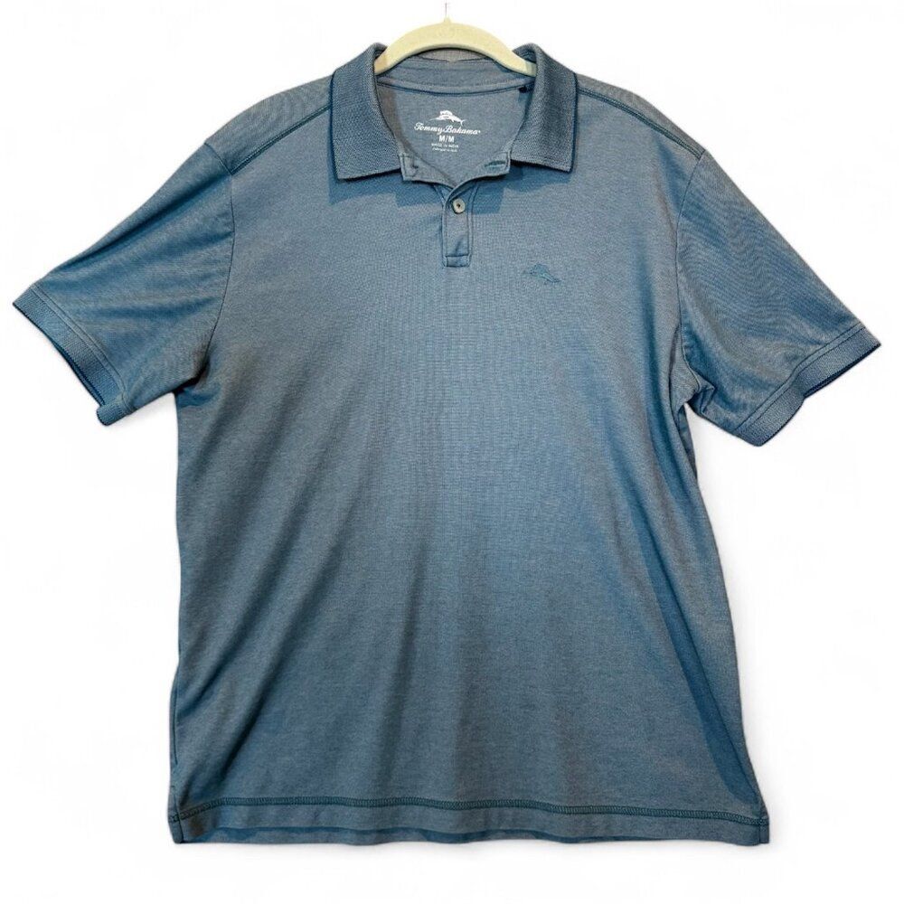 Tommy Bahama Teal Blue Polo Golf Shirt Marlin Logo Medium Resort Wear